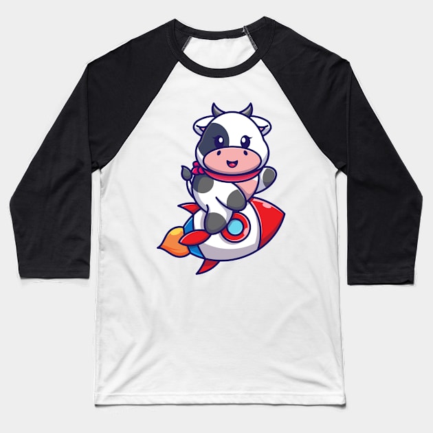 Cute cow riding rocket cartoon Baseball T-Shirt by Wawadzgnstuff